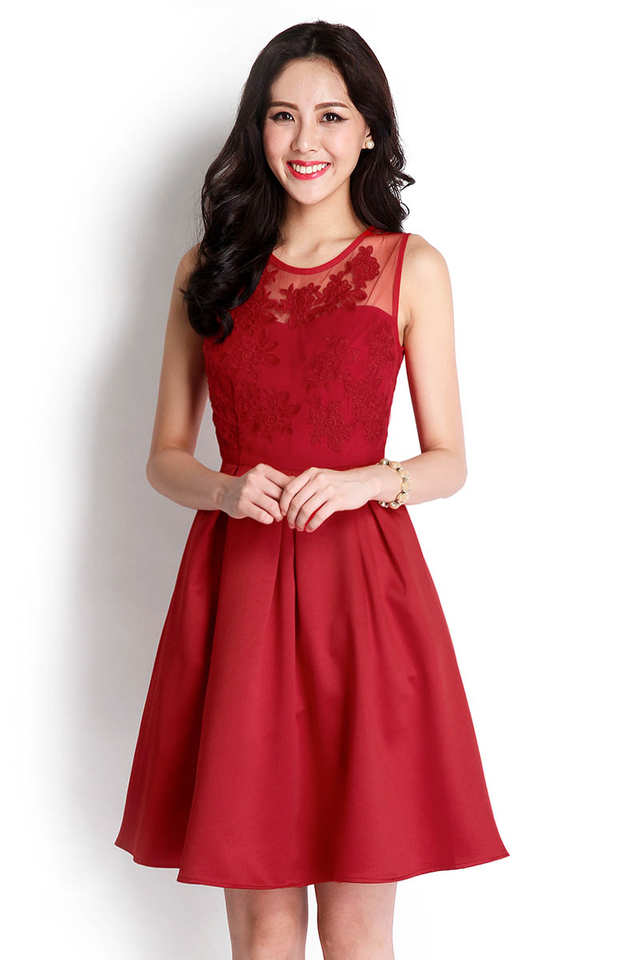 Display Of Luxe Dress In Ruby Red