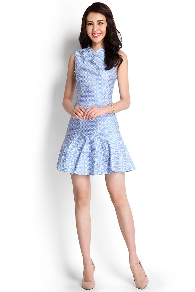 Chest Of Treasures Cheongsam Dress In Periwinkle Blue