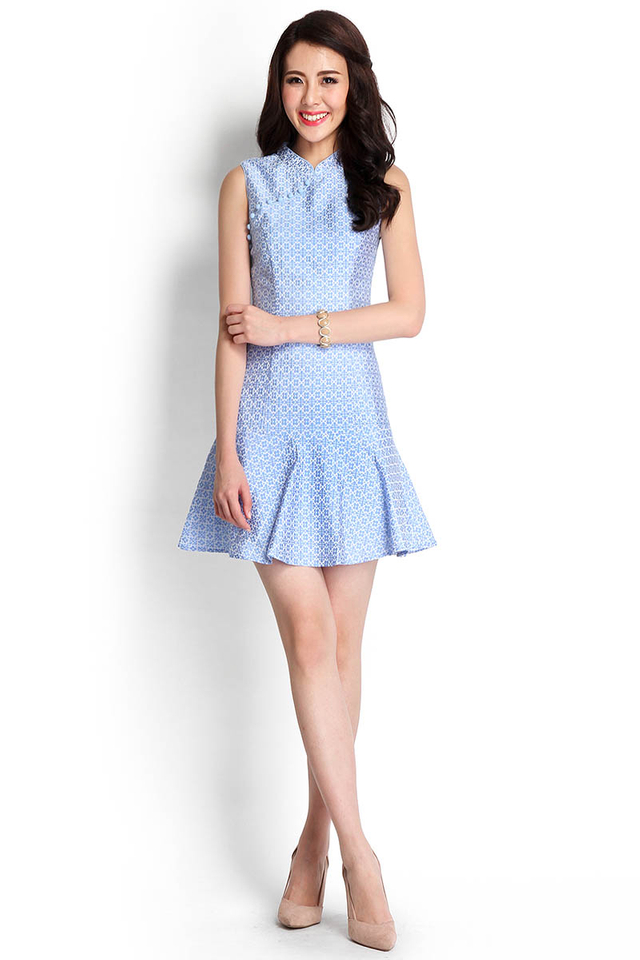 Chest Of Treasures Cheongsam Dress In Periwinkle Blue