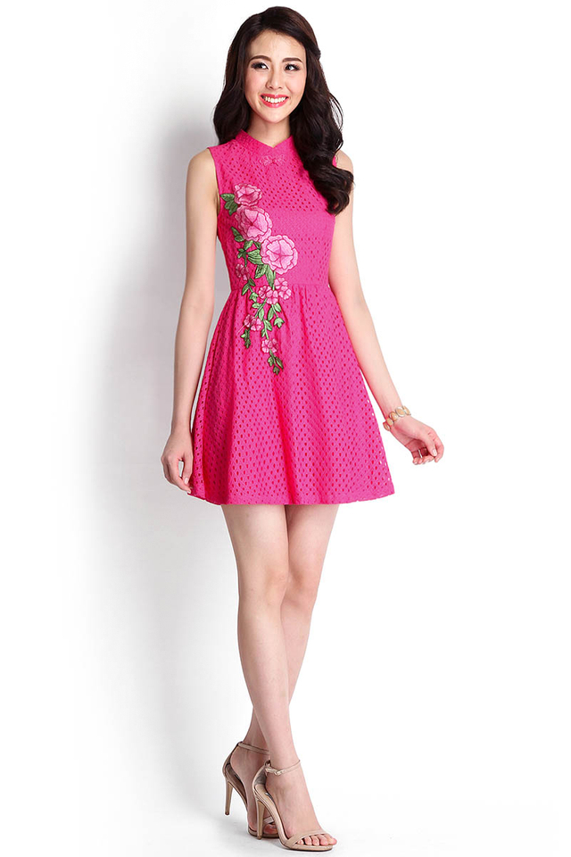 Bloom In Abundance Cheongsam Dress In Hot Pink