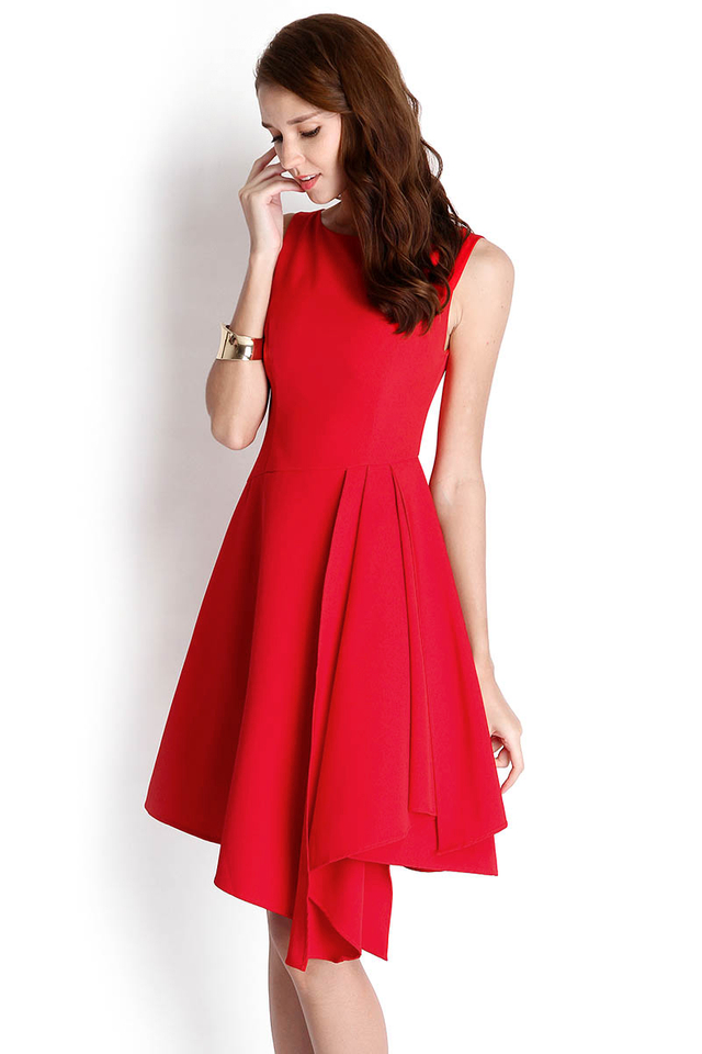 Elaborate Fanfare Dress In Crimson Red