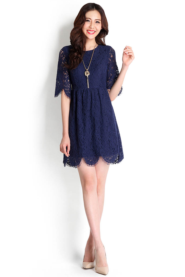 Centre Of Attention Dress In Navy Lace