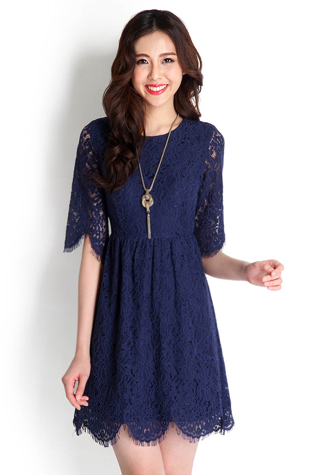 Centre Of Attention Dress In Navy Lace