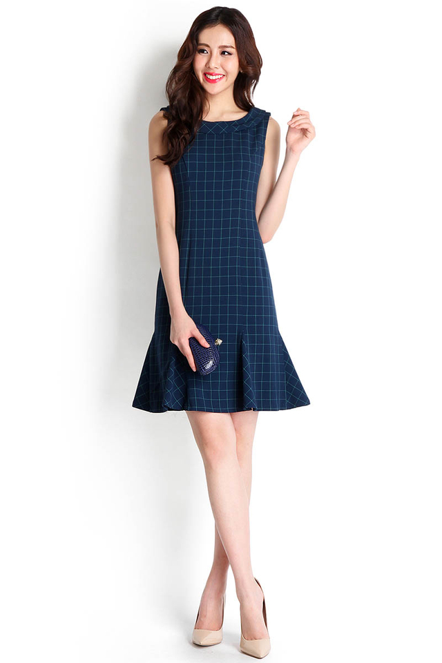 Peculiar Moments Dress In Blue Grids