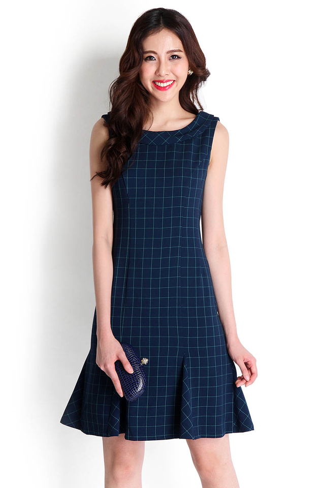 Peculiar Moments Dress In Blue Grids