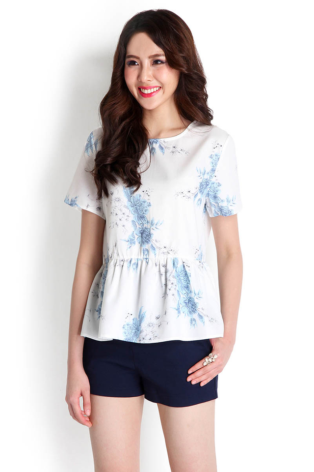 Silver Lining Top In Blue Florals