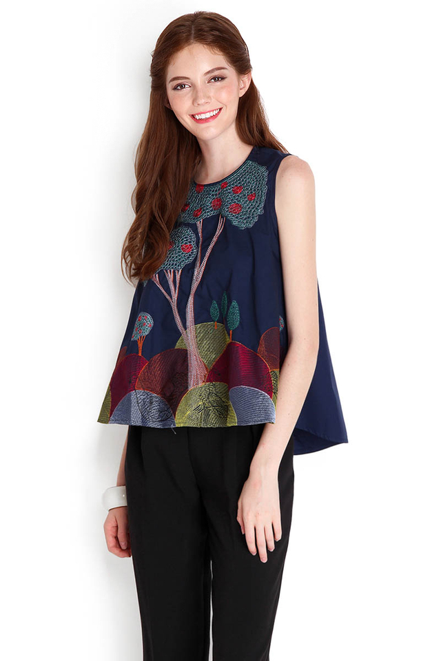 Whistling Birds Top In Navy Blue