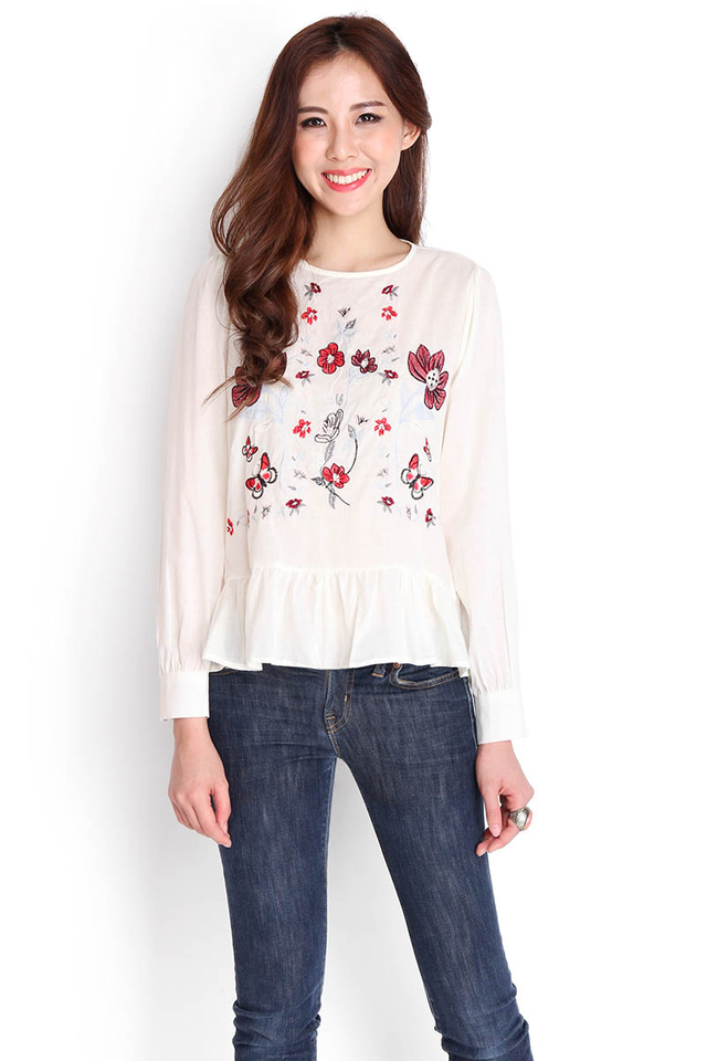 Whimsical Flutters Top In Cream