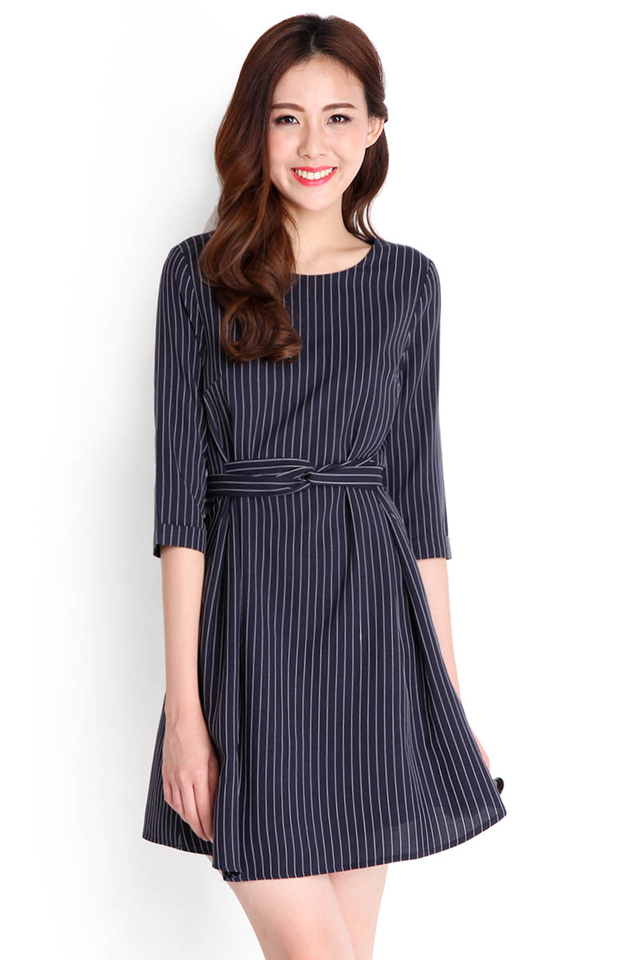 Elevated Luxury Dress In Pinstripes