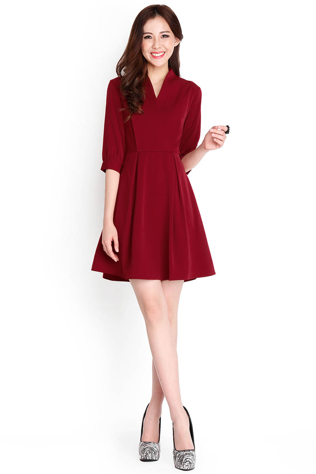 Romantic Poet Dress In Wine Red