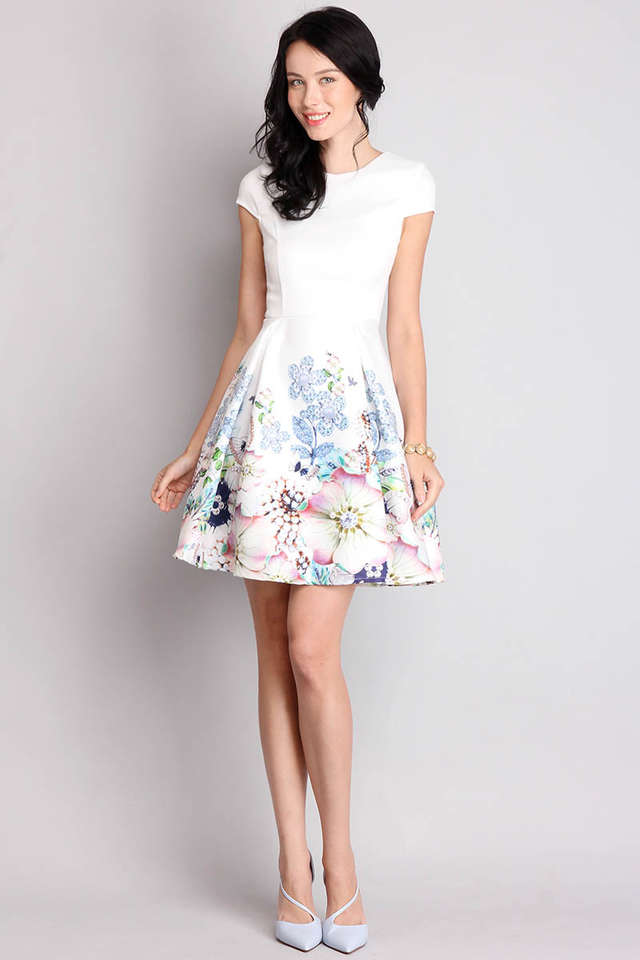 Lily Of The Valley Dress In White Florals