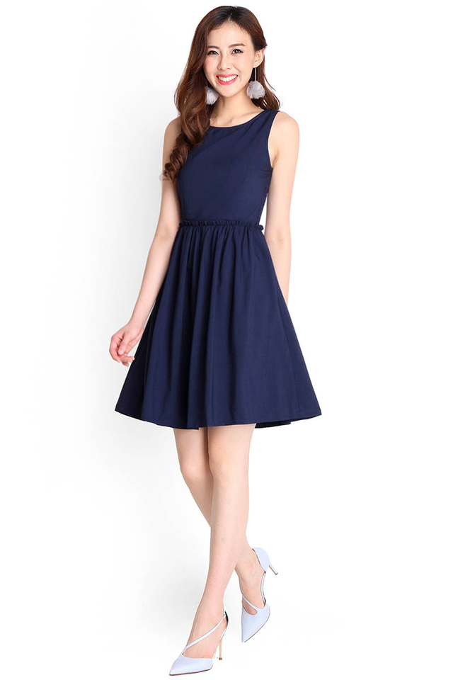 Pear Blossoms Dress In Navy Blue