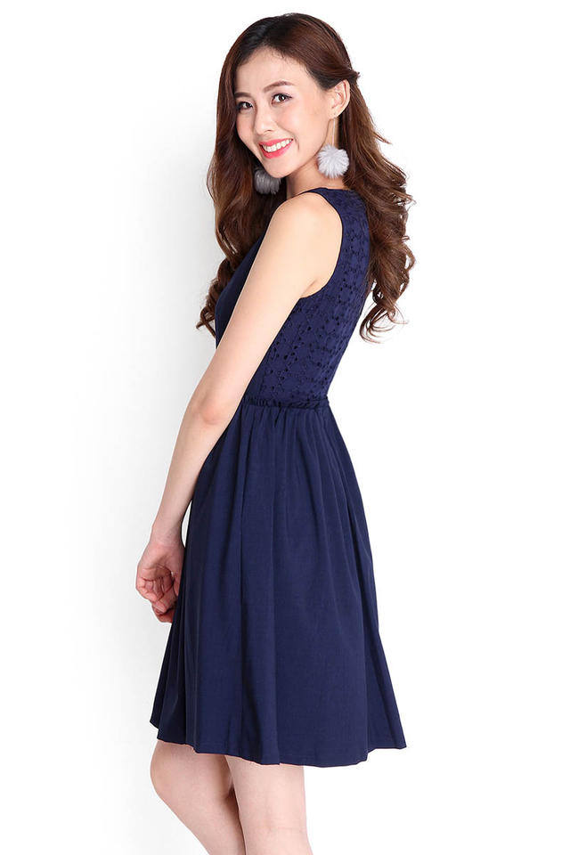 Pear Blossoms Dress In Navy Blue