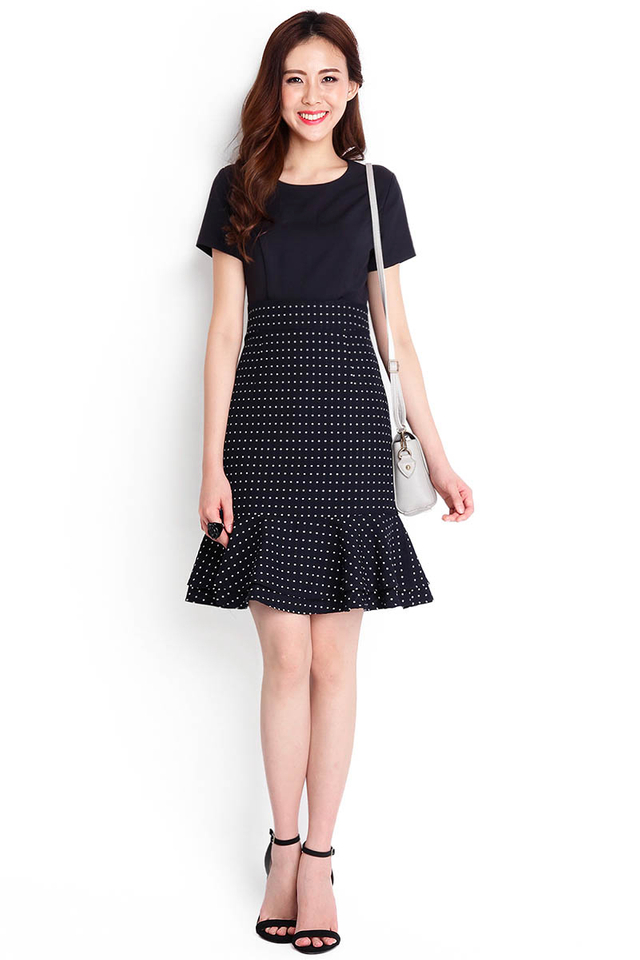 Quintessentially Poised Dress In Blue Dots