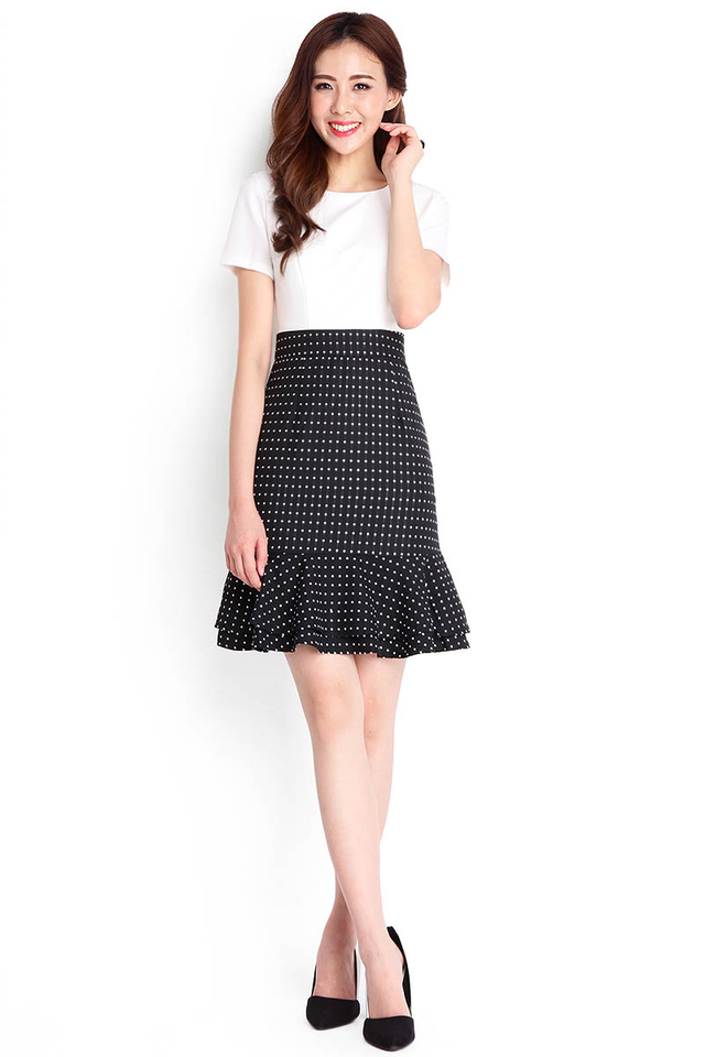 Quintessentially Poised Dress In White Dots