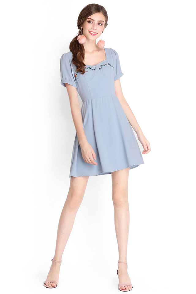 Pixie Folklore Dress In Muted Blue