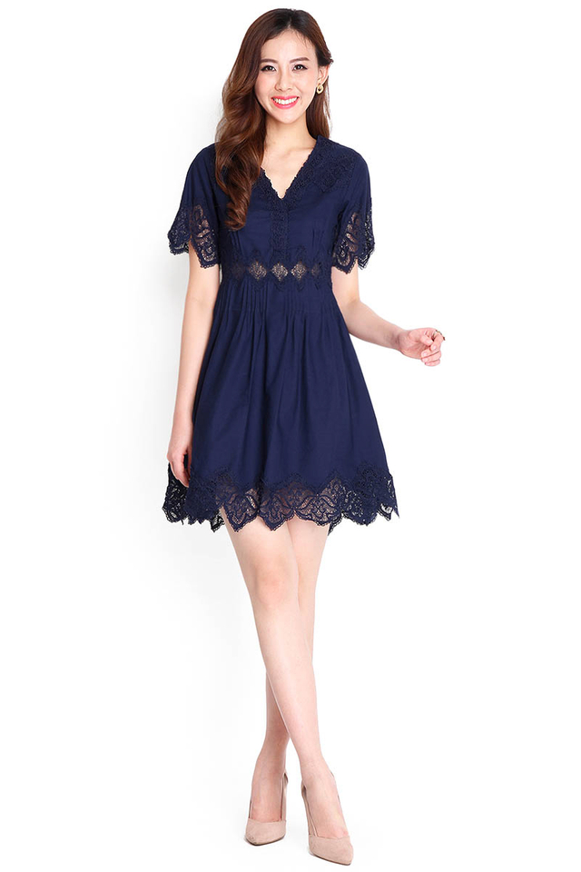 Spin Me A Yarn Dress In Navy Blue
