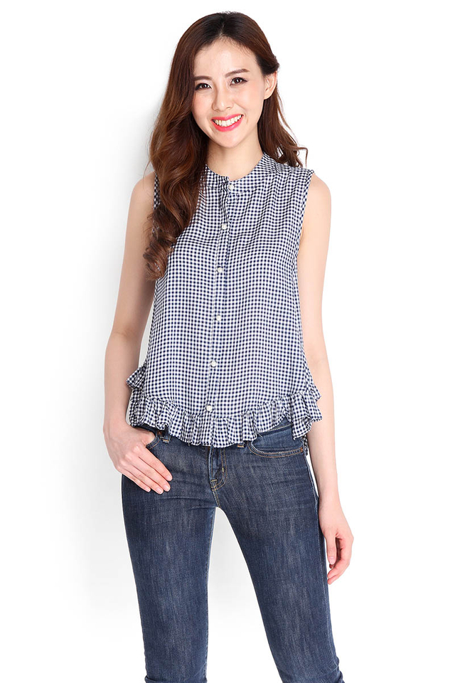 Picnic Party Top In Blue Checks