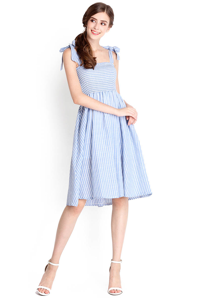 Permanent Vacation Dress In Blue Stripes