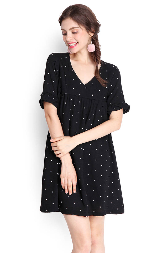 Everyday Ease Dress In Black Polka Dots