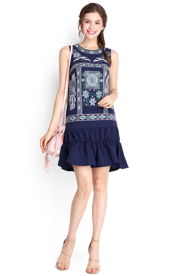 Blooming Phase Dress In Navy Blue
