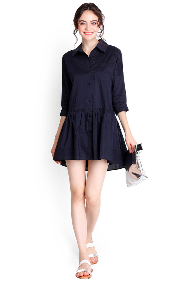 Borrowed From The Boys Shirt Dress In Midnight Blue