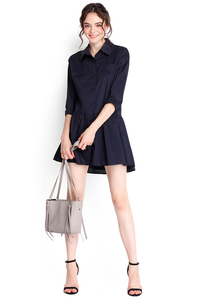 Borrowed From The Boys Shirt Dress In Midnight Blue