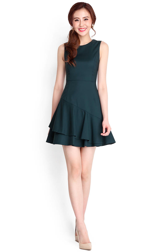 Beginning Of Time Dress In Forest Green