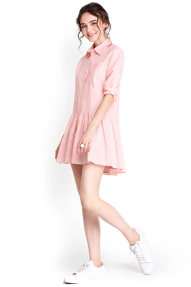 Borrowed From The Boys Shirt Dress In Peach Pink