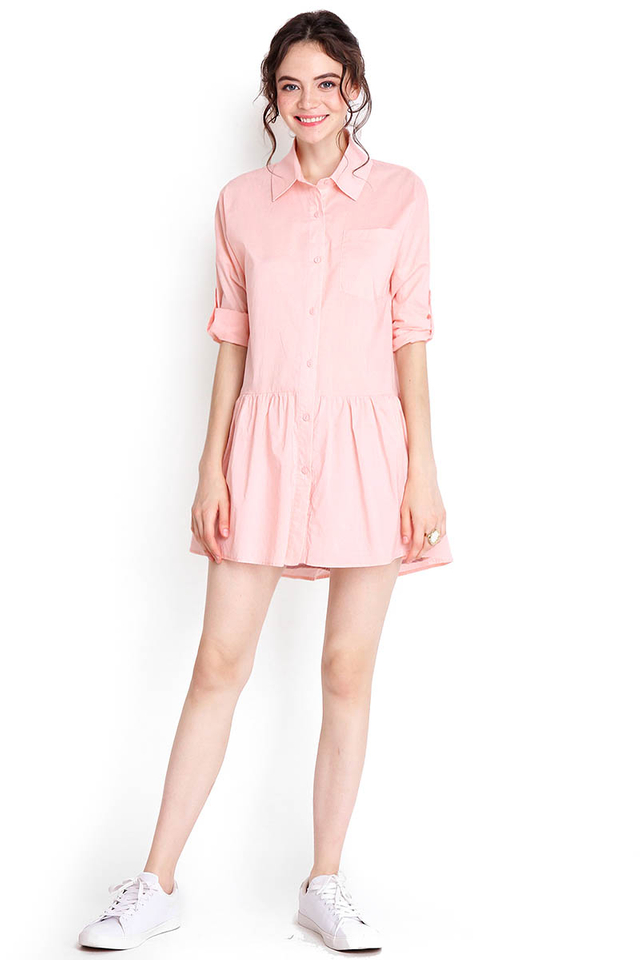 Borrowed From The Boys Shirt Dress In Peach Pink