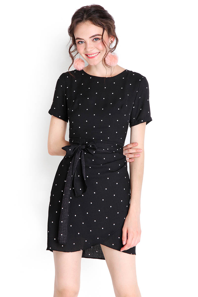 Wrapped In Elegance Dress In Black Dots