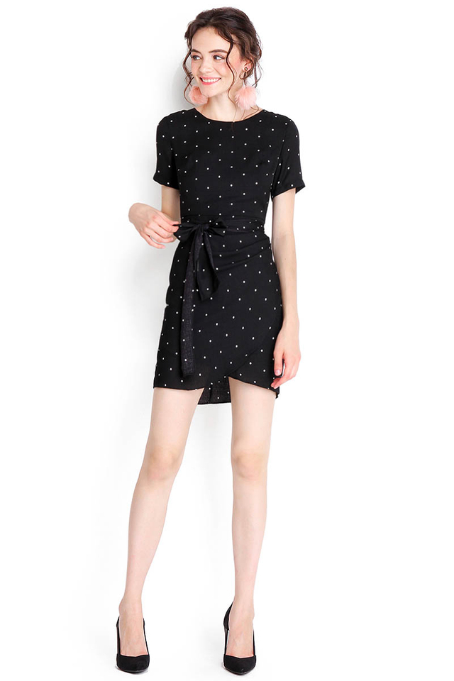 Wrapped In Elegance Dress In Black Dots