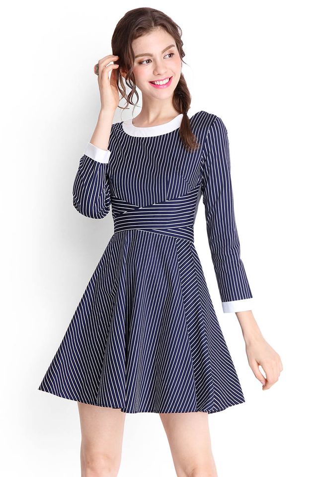 Novelty Of Thoughts Dress In Blue Stripes