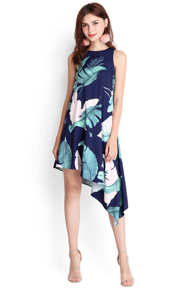Tropical Paradise Dress In Blue Prints