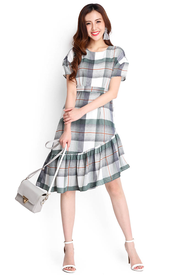 River Valley Dress In Green Plaids