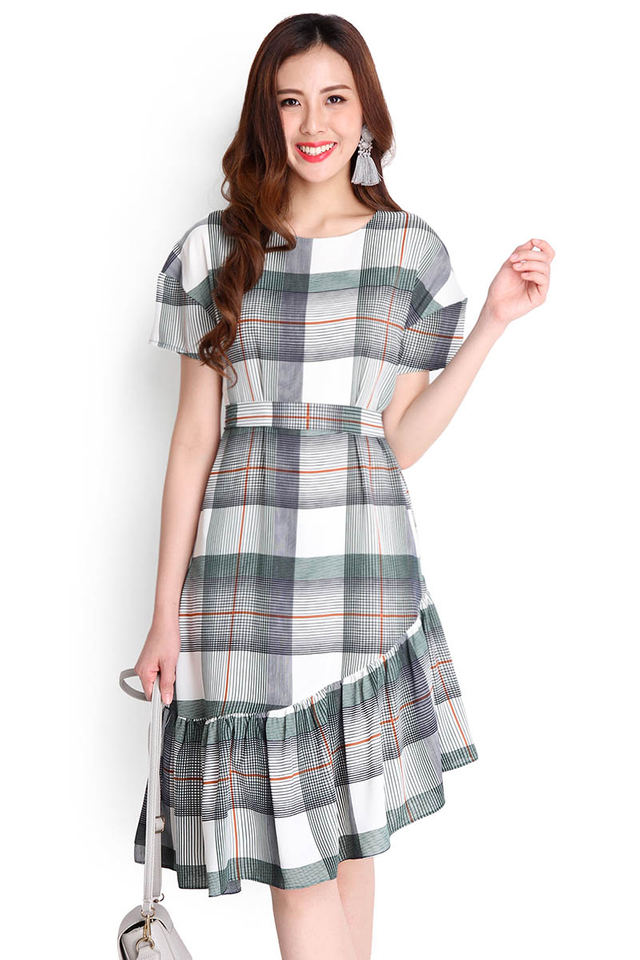 River Valley Dress In Green Plaids