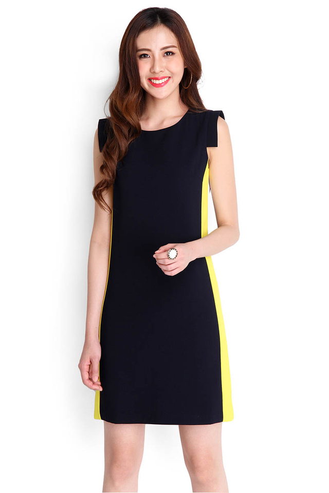 Parallel Paths Dress In Navy Blue
