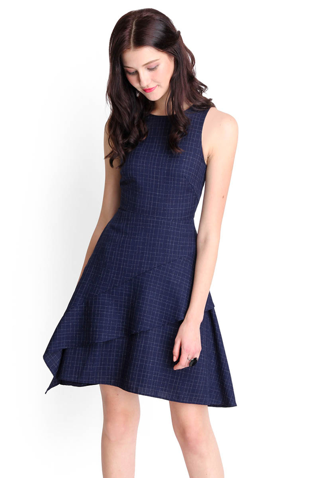 Rustle Of The Stars Dress In Blue Grids