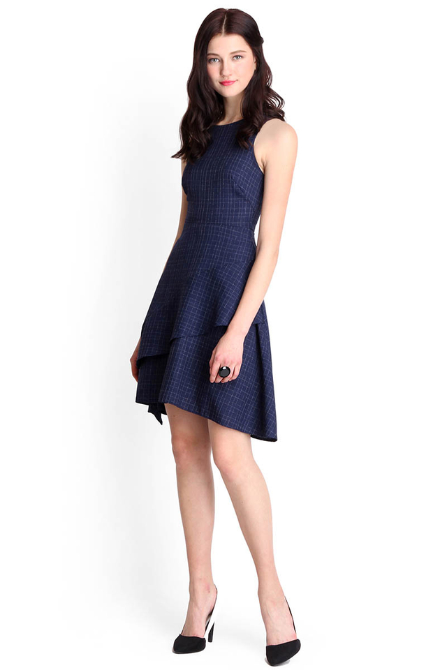 Rustle Of The Stars Dress In Blue Grids