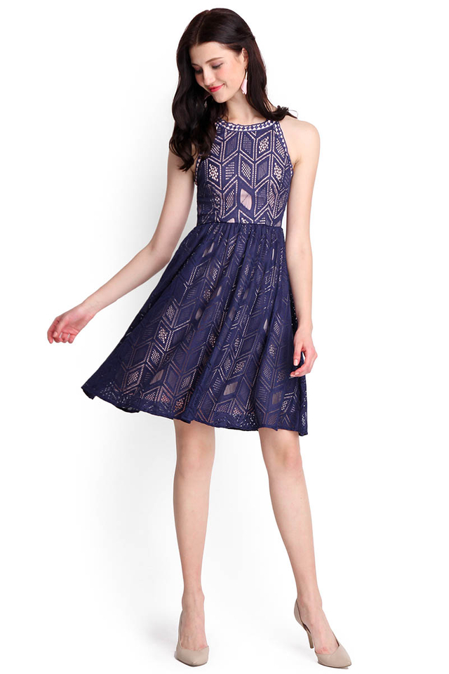Charmingly Romantic Dress In Navy Blue