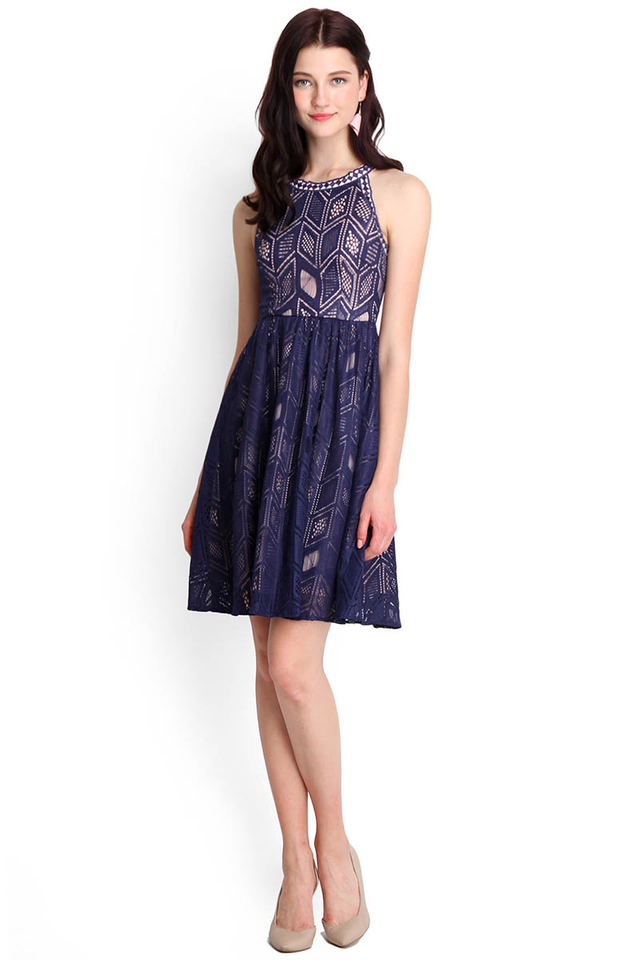 Charmingly Romantic Dress In Navy Blue