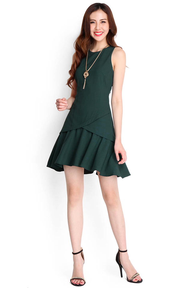 For The Frill Of It Dress In Forest Green