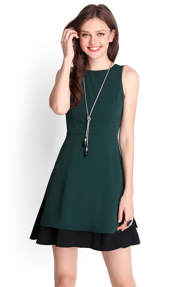 Champagne Supernova Dress In Forest Green