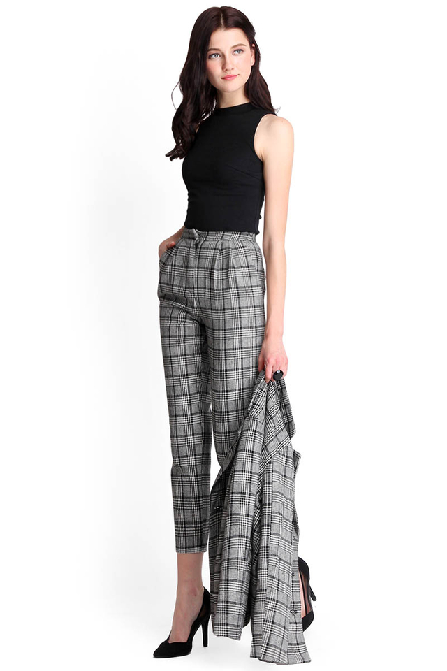 Smart Moves Pants In Grey Plaid