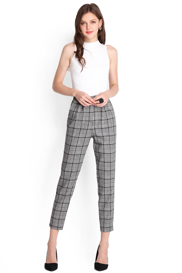 Smart Moves Pants In Grey Plaid