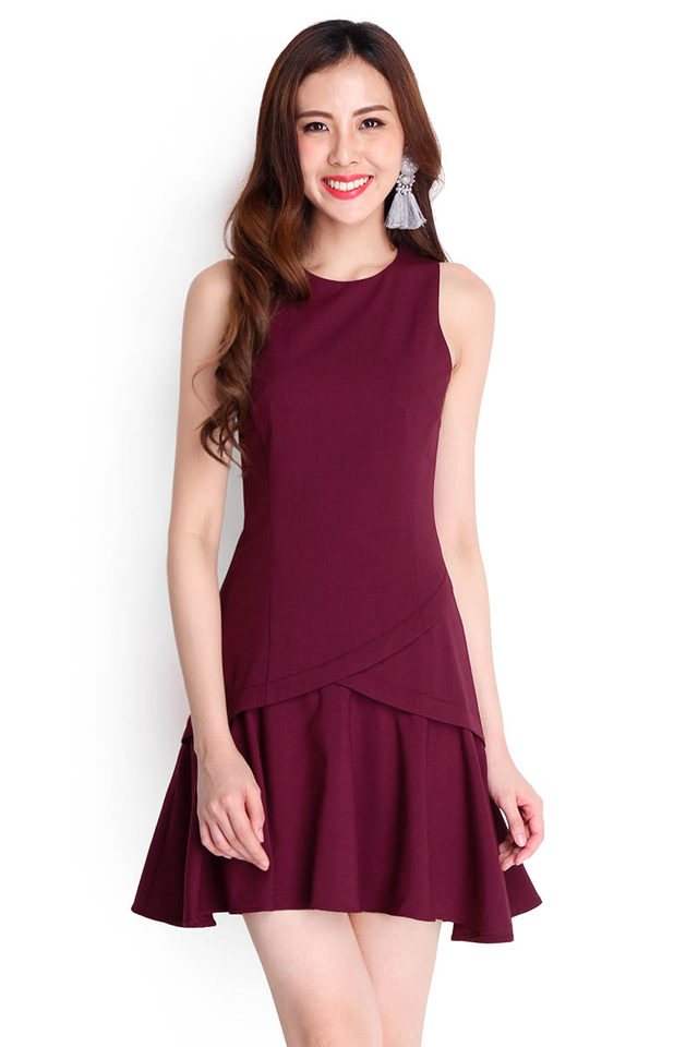 For The Frill Of It Dress In Wine Red