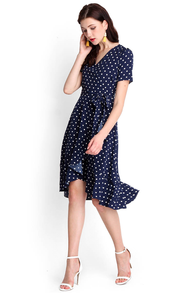 Sealed With A Kiss Dress In Blue Dots