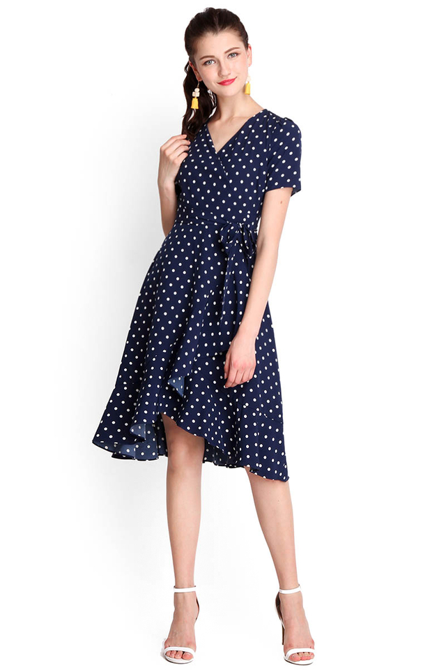 Sealed With A Kiss Dress In Blue Dots