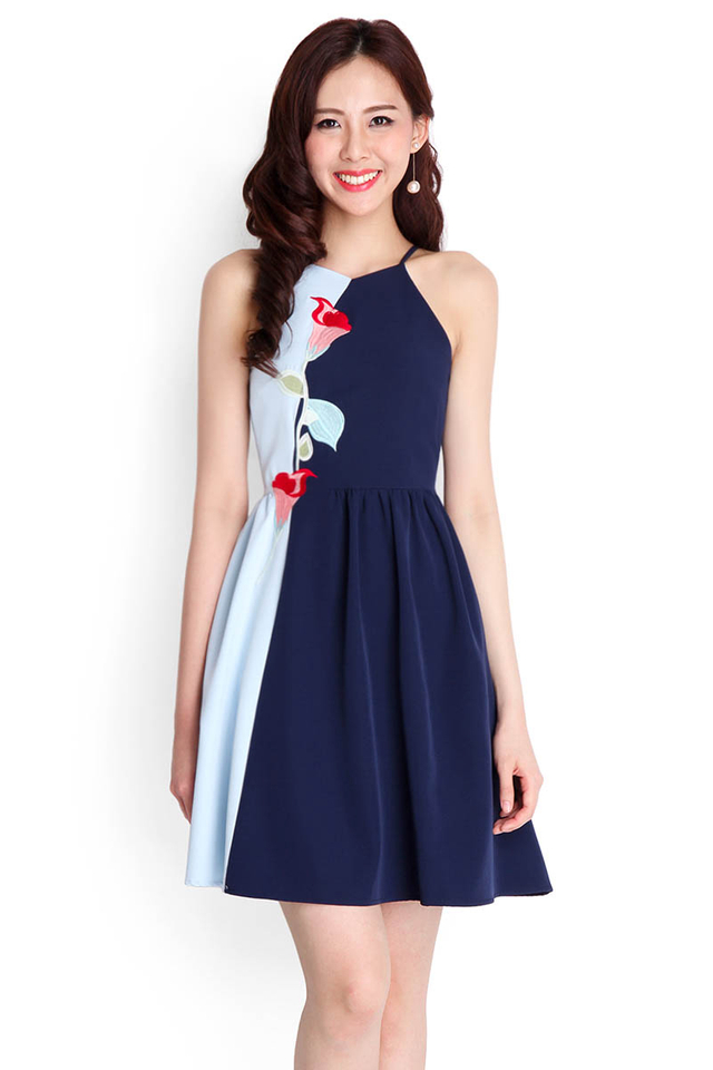Portrait Of Spring Dress In Navy Blue