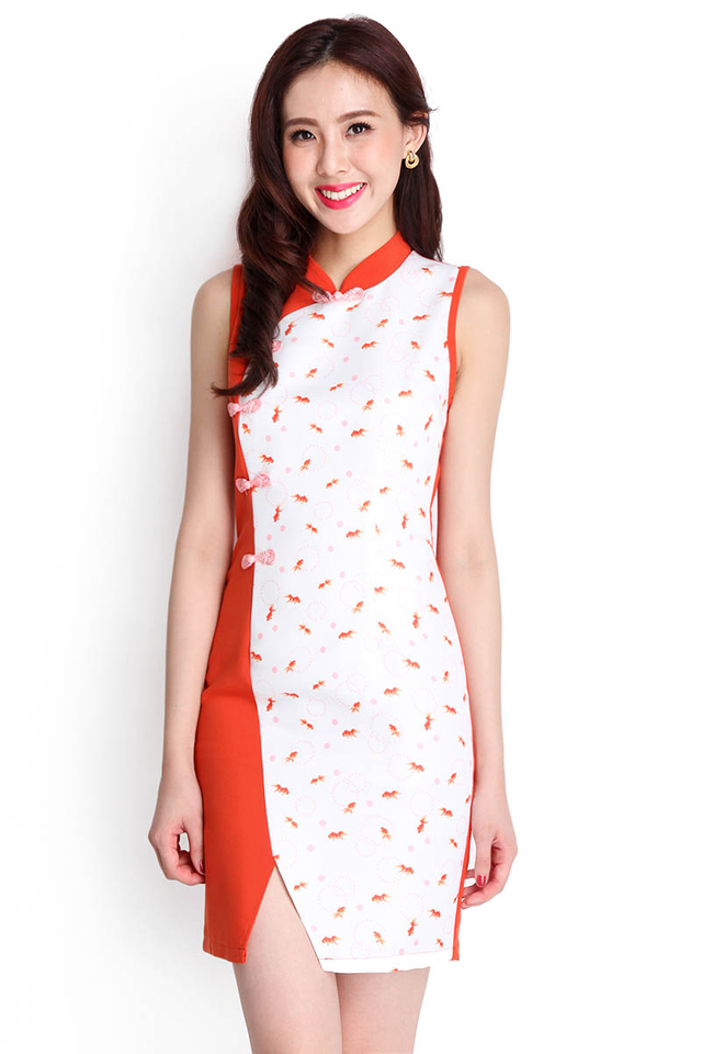 Swimmingly Well Cheongsam Dress In Tangerine